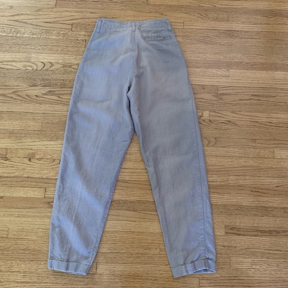 Vtg high-waisted cotton/ramie lt blue & dusky pink houndstooth pants by 62 East - Picture 7 of 7